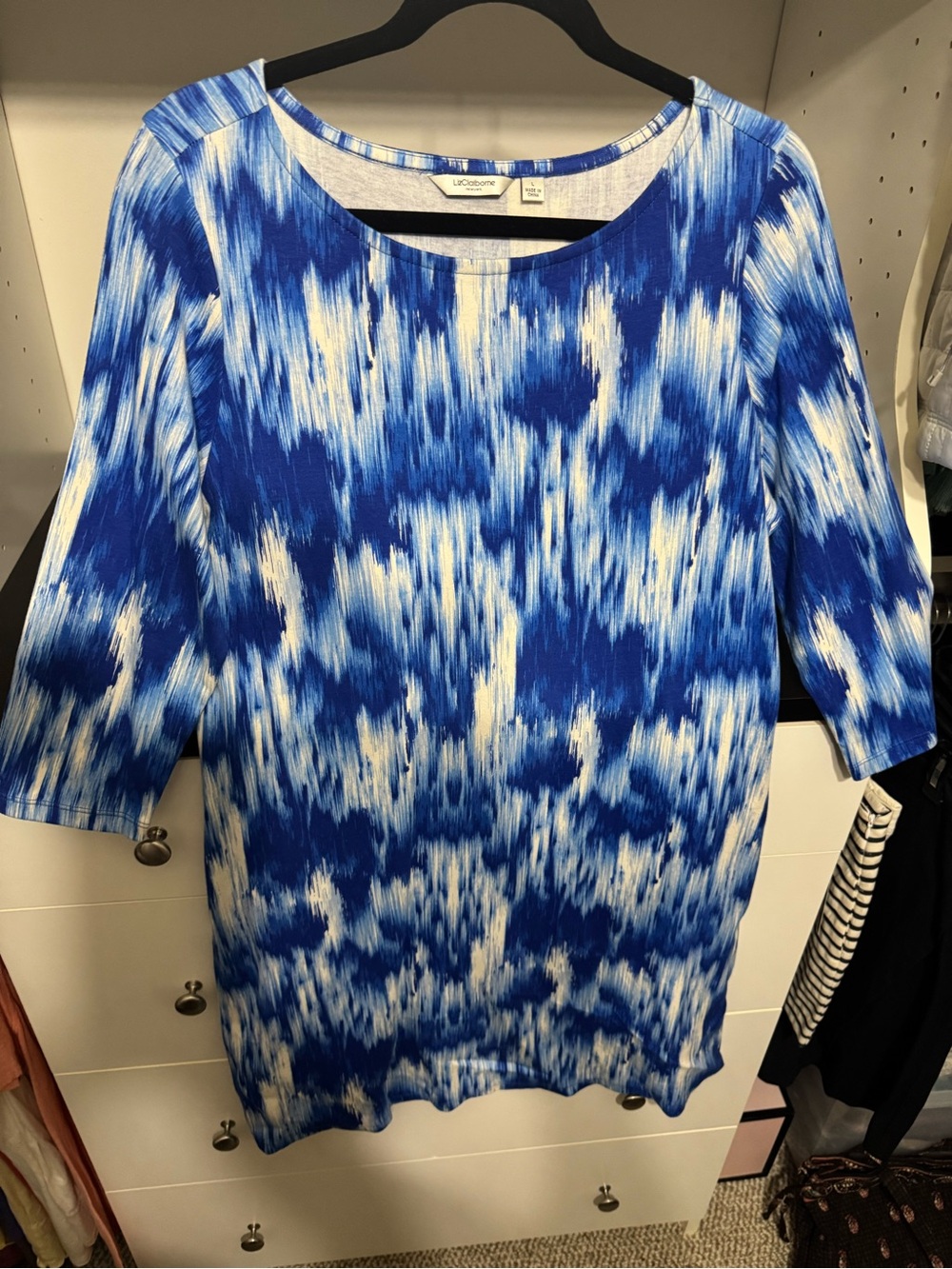 Liz Claiborne  Blue and White Abstract Print Shift Dress